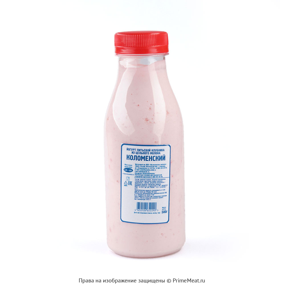 картинка Йогурт «Коломенский» питьевой «КЛУБНИКА» 3,4%-4,5%, 500 г от магазина Primemeat
