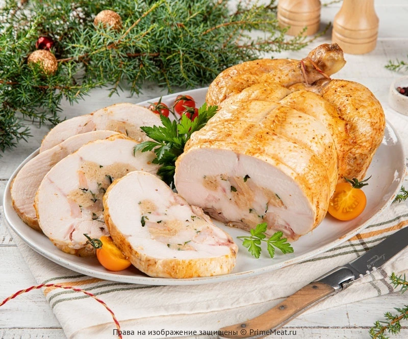 Рулет из целой фермерской курицы с креветками (полуфабрикат) (фото)